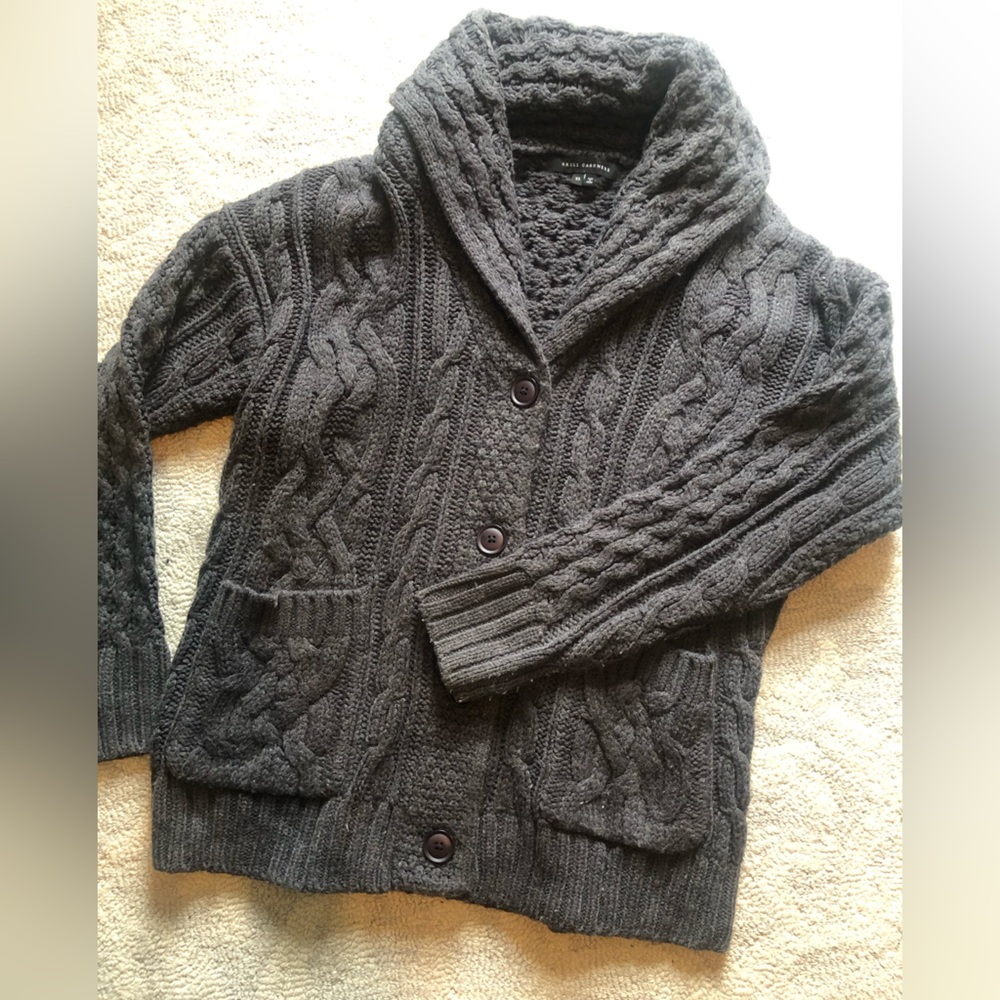 Skull Cashmere Charcoal Knit Grandpa Cardigan Sweater